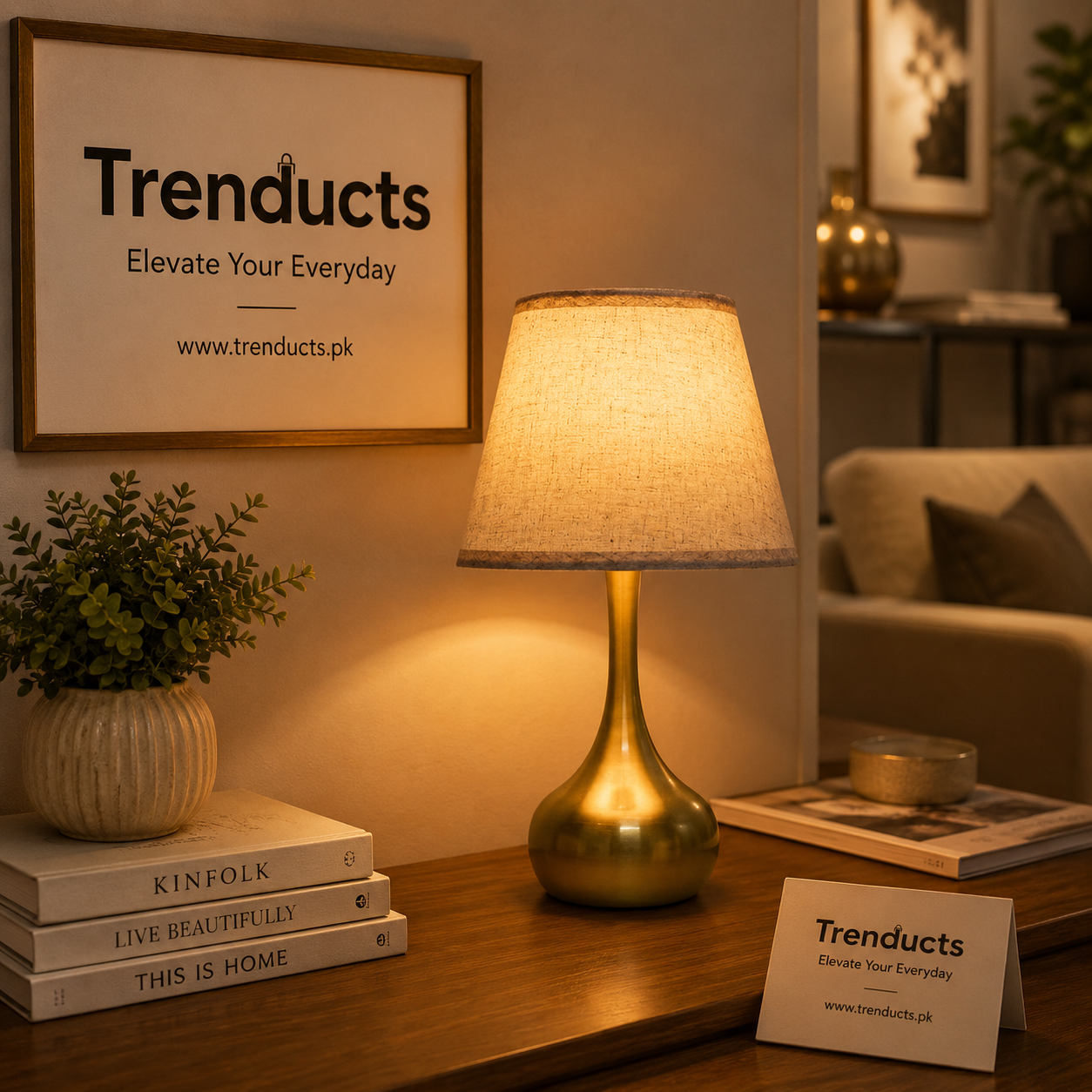 Modern Brushed Gold Droplet Bedside Lamp