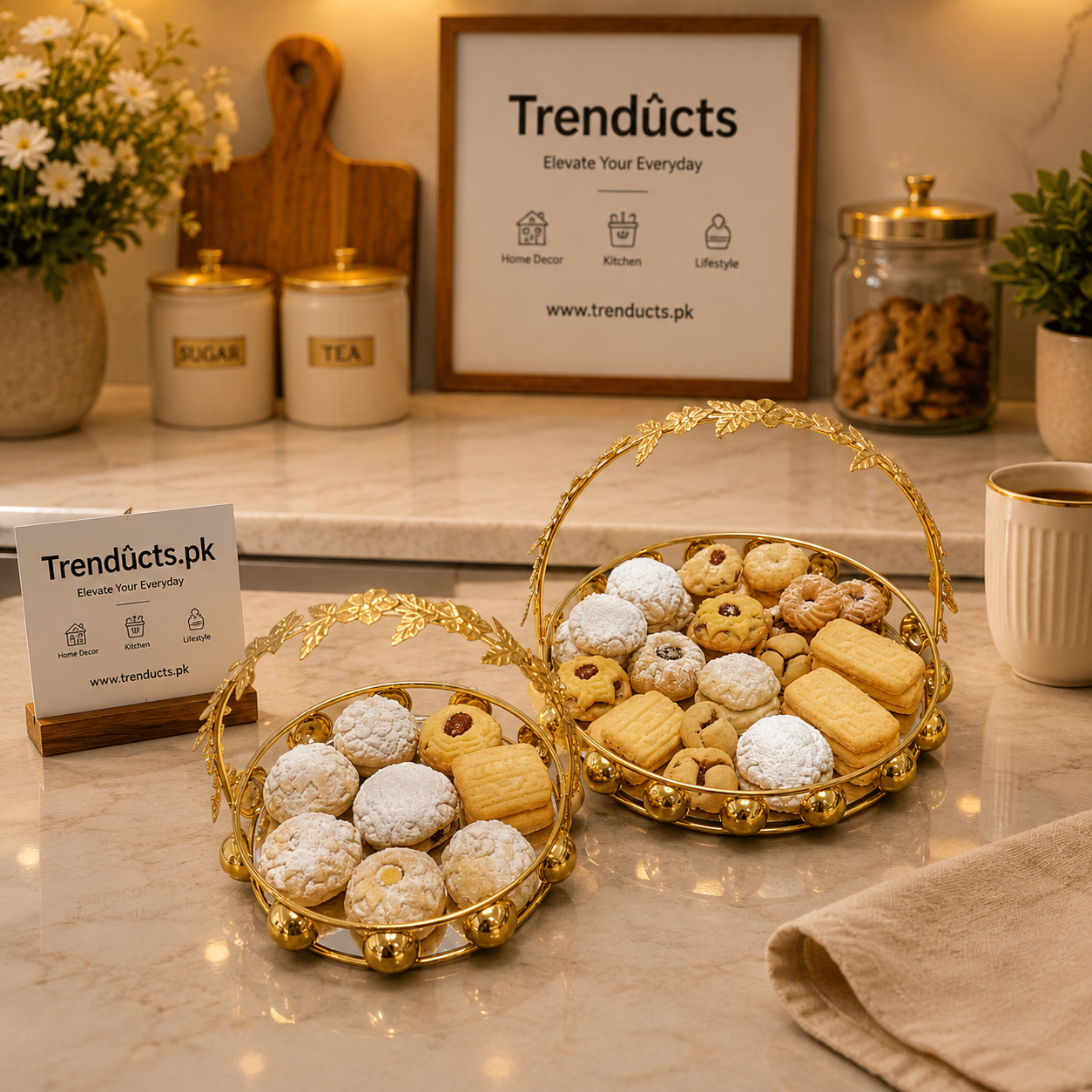 Imperial Gold Mirror-Base Dessert Platter Set (2-Piece)