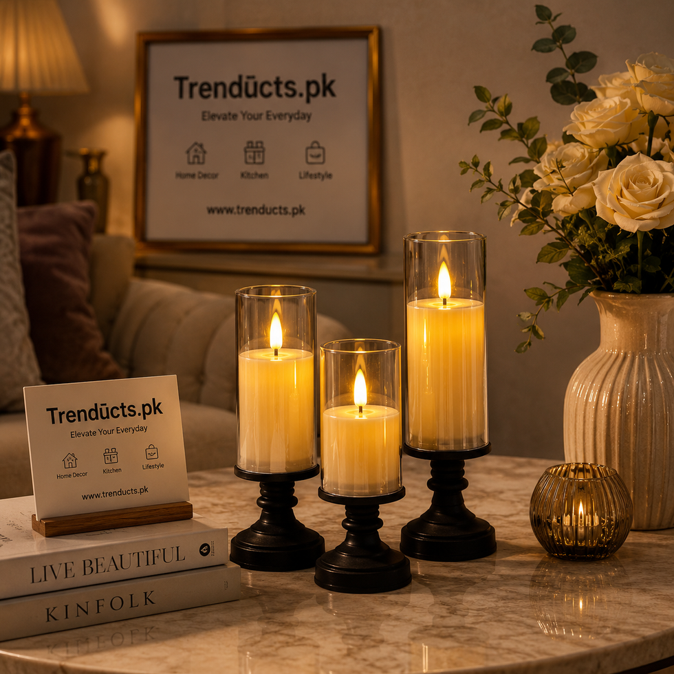 Premium 3-Piece Flameless LED Candle Set with Glass Hurricanes