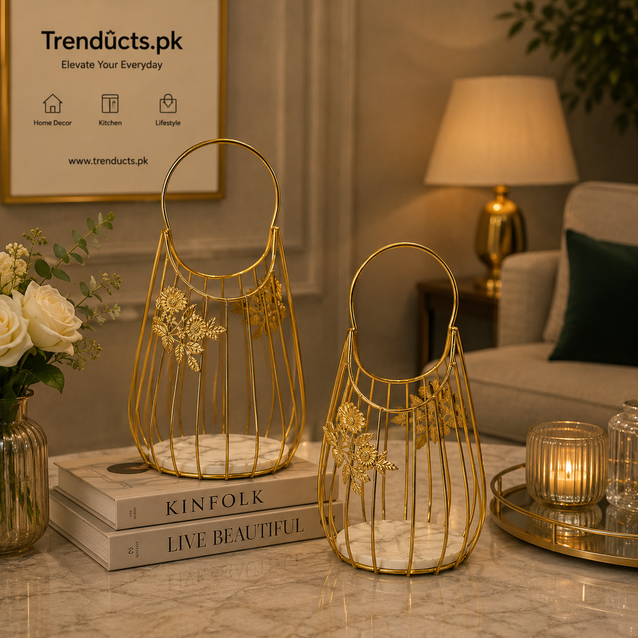 Luxury Gilded Metal Tabletop Decor Accent Sets (Set of 2)