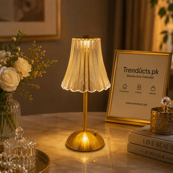 Vintage Ribbed Crystal Shade LED Cordless Table Lamp