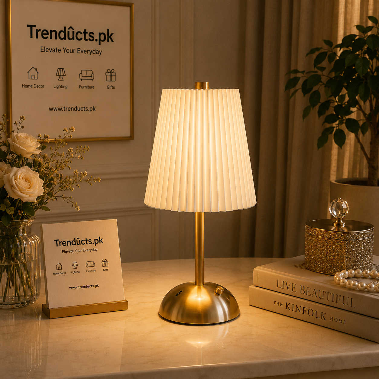 Nordic Pleated Fabric Shade LED Cordless Table Lamp
