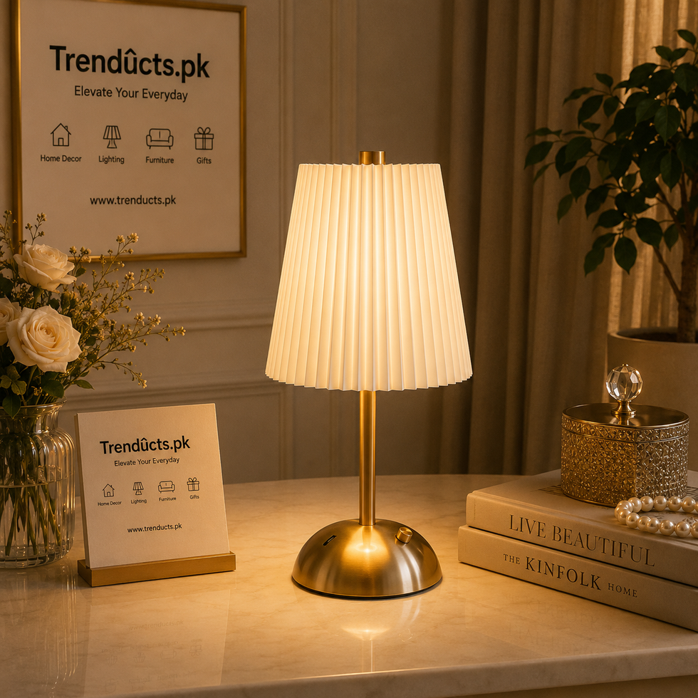 Nordic Pleated Fabric Shade LED Cordless Table Lamp