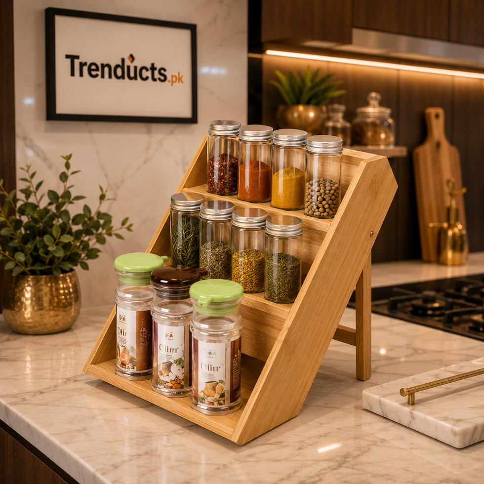 Foldable 3-Tier Bamboo Spice Rack Organizer