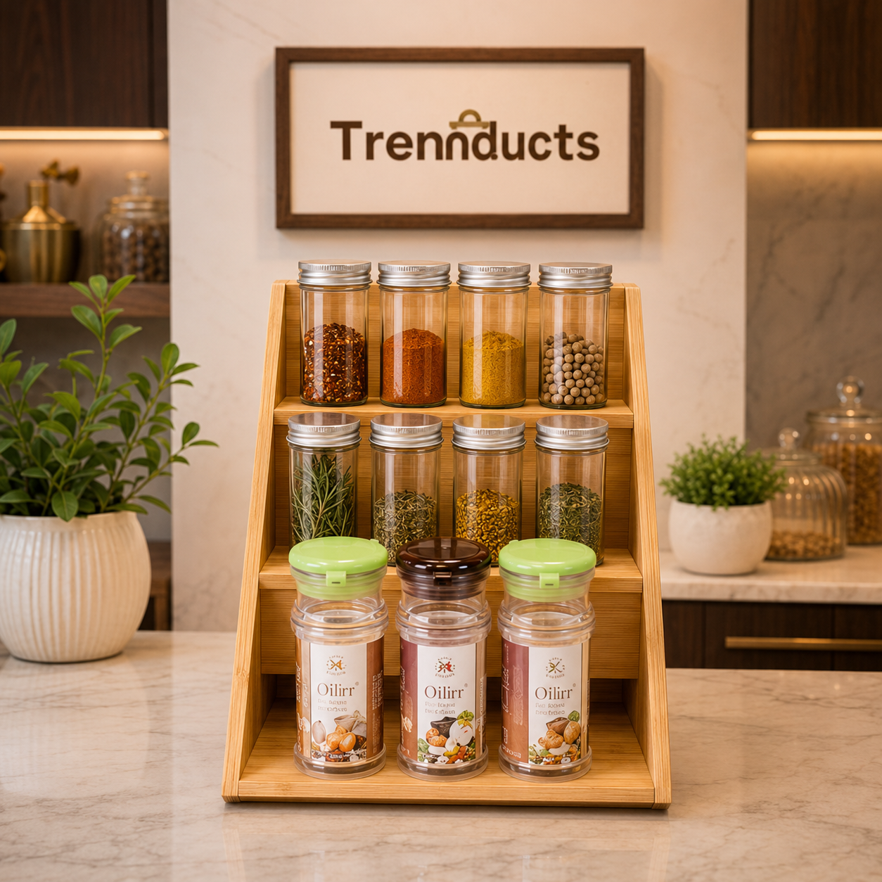 Foldable 3-Tier Bamboo Spice Rack Organizer