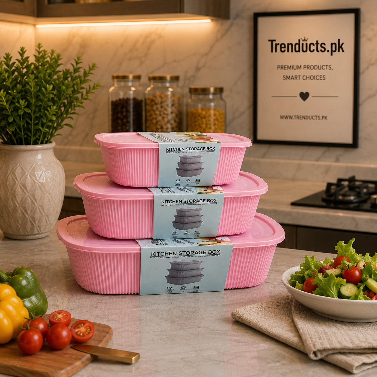 Premium Ribbed Kitchen Storage Box 3 Piece Set