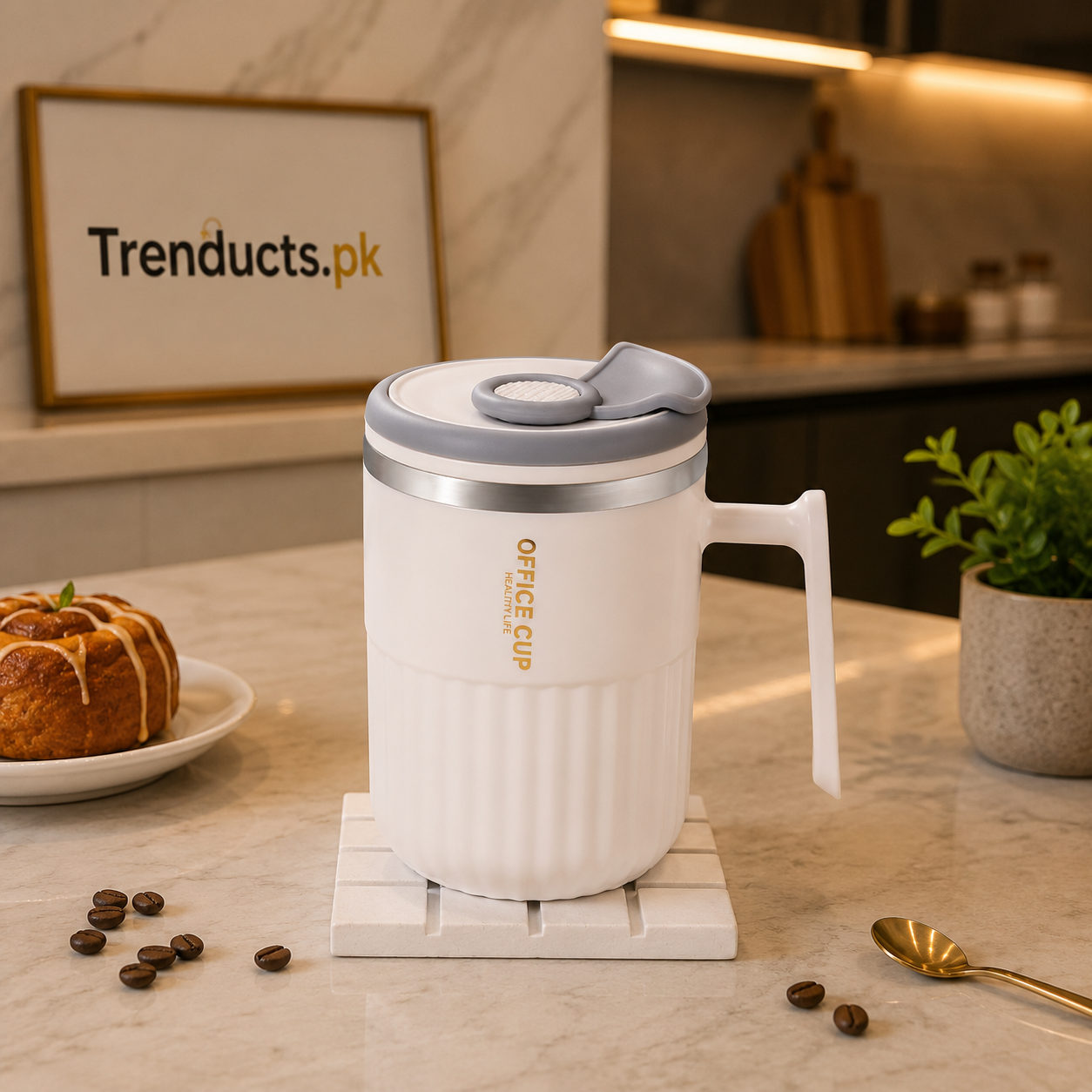 Premium Insulated Stainless Steel Coffee Mug with Straw (450ml)