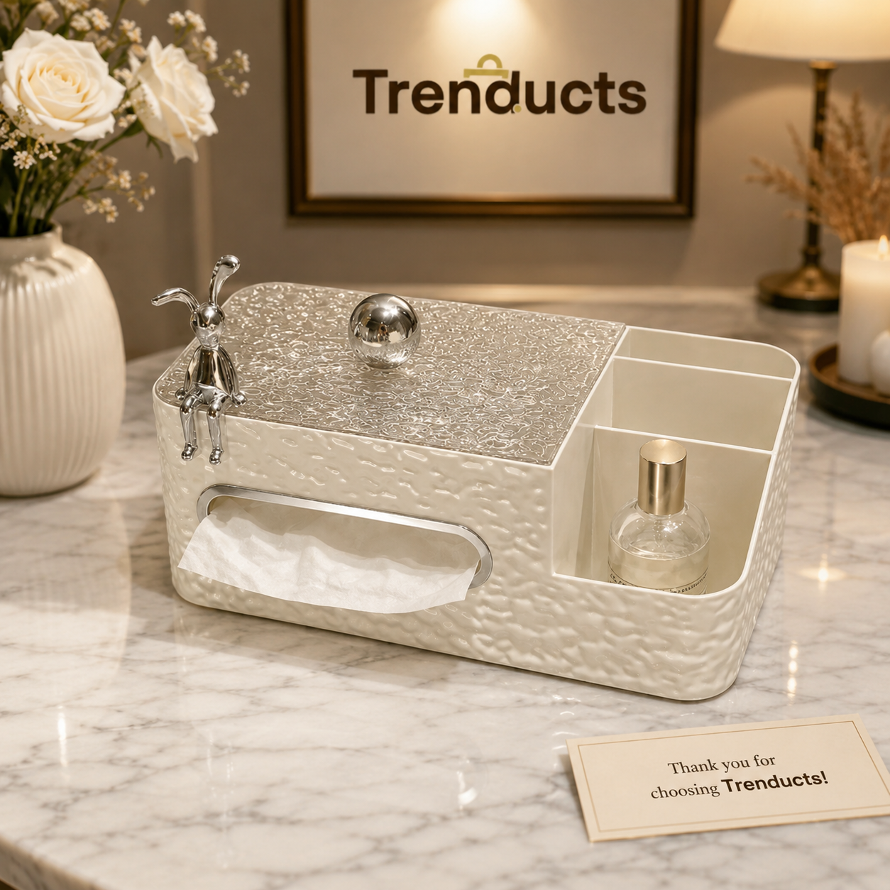 Nordic Tissue Box with Side Organizer - Luxury Desktop Holder