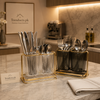Acrylic Cutlery Holder with Gold Metal Stand | 2-Grid Kitchen Organizer