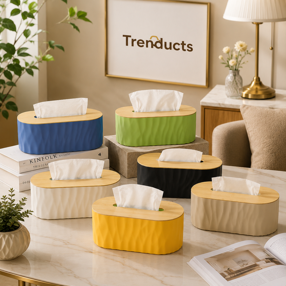Stylish Modern Tissue Box with Wooden Lid Top (Random Colors)