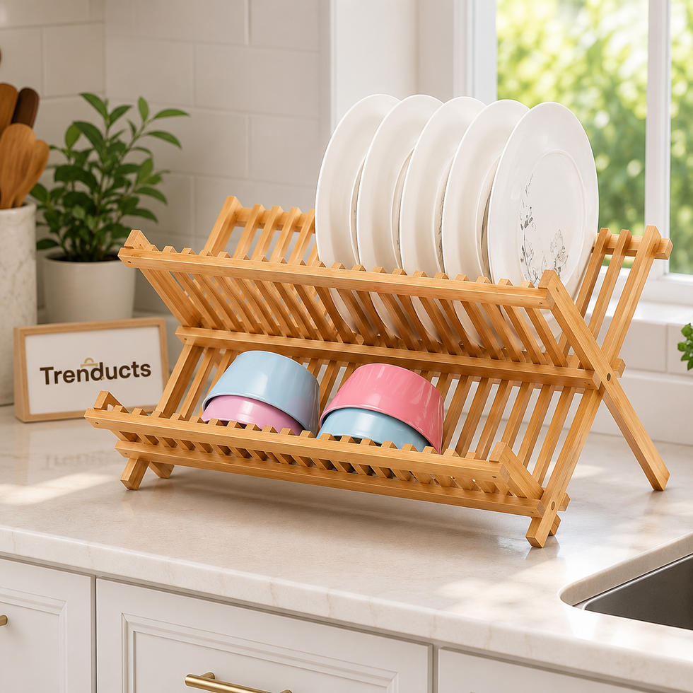 Premium Bamboo Dish Drying Rack – Foldable Dish Drainer
