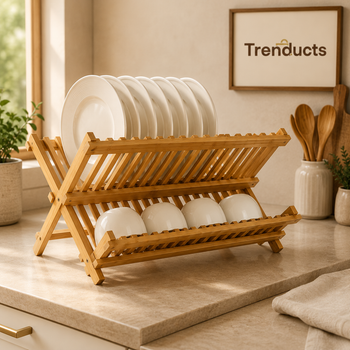 Premium Bamboo Dish Drying Rack – Foldable Dish Drainer