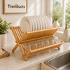 Premium Bamboo Dish Drying Rack – Foldable Dish Drainer