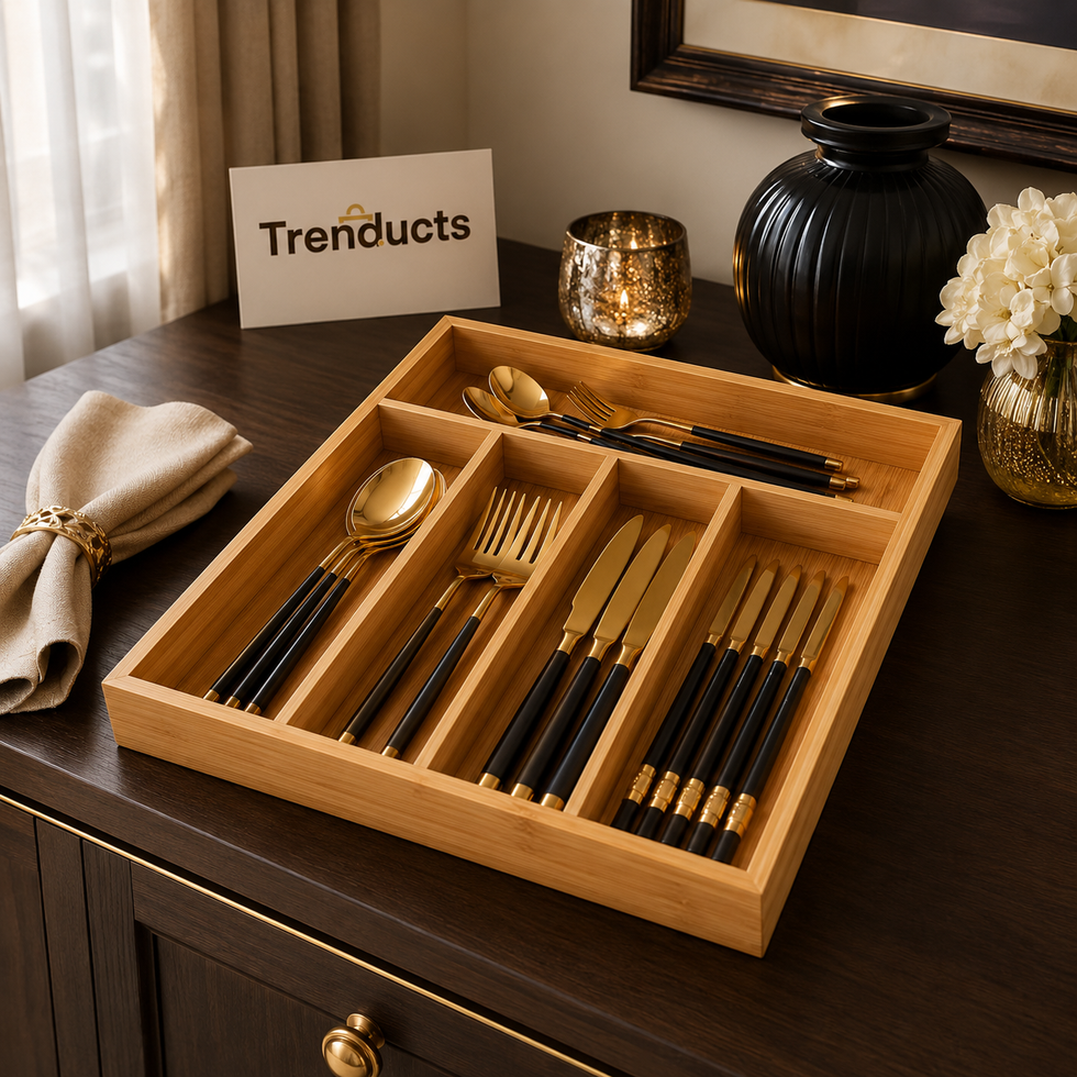 Bamboo Cutlery Tray - 5-Compartment Kitchen Drawer Organizer
