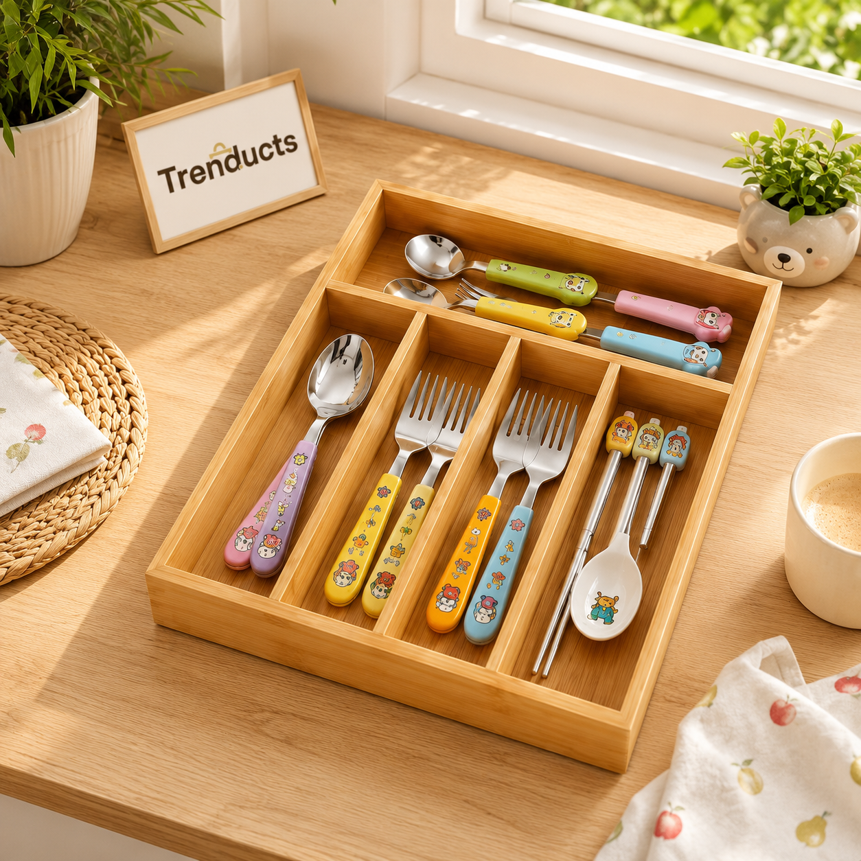 Bamboo Cutlery Tray - 5-Compartment Kitchen Drawer Organizer