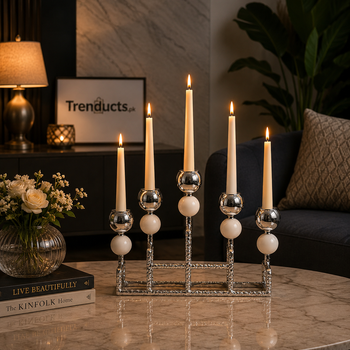 Imperial Sparkle 5 Head Silver Candle Stand Showpiece