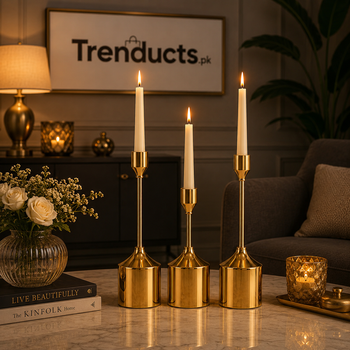 Vintage Imperial Gold Pillar Candle Stand Set