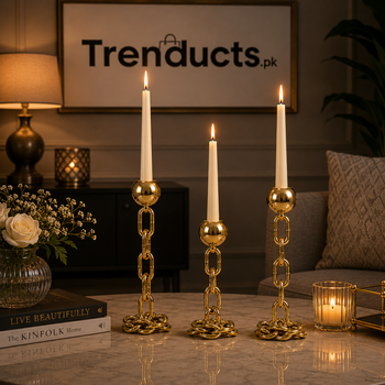Imperial Majestic 3 Piece Gold Chain Candle Stand Set