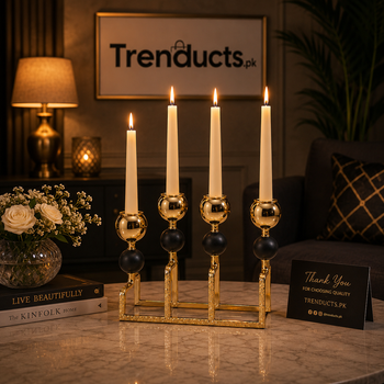 Imperial Majestic 4 Head Gold & Black Candle Stand Showpiece