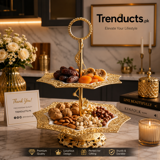Crown Imperial Server - 2-Tier Golden Ceramic Basket