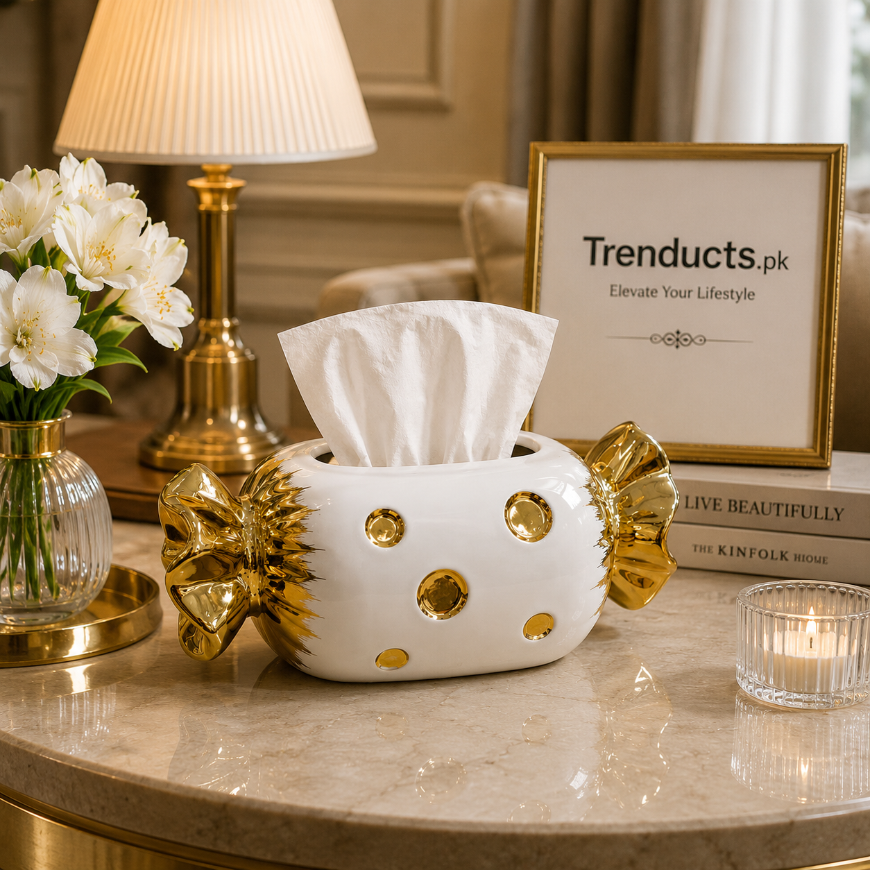 Toffee Bow Case - Luxury Ceramic Tissue Box