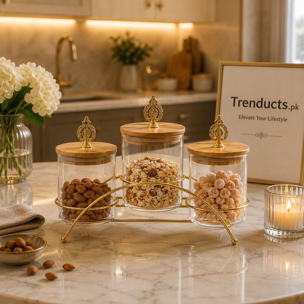 Metal Trio Railing Canisters - Luxury Glass Jar Set with Stand