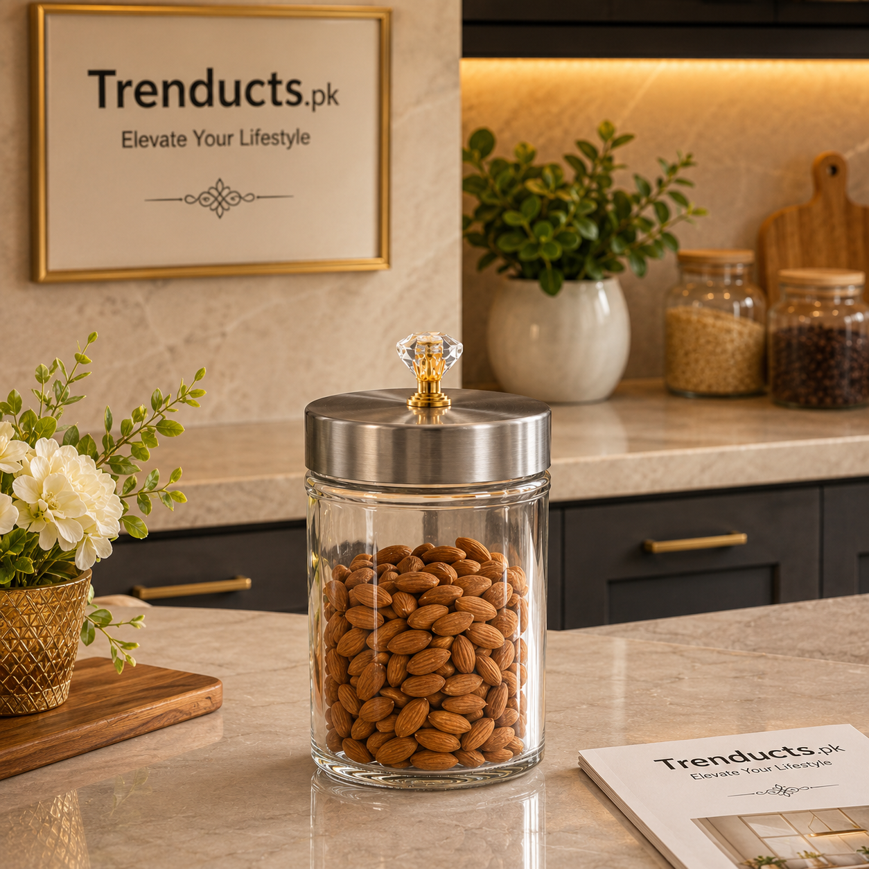 Crystal-Top Glass Canister  - Premium Kitchen Storage Jar