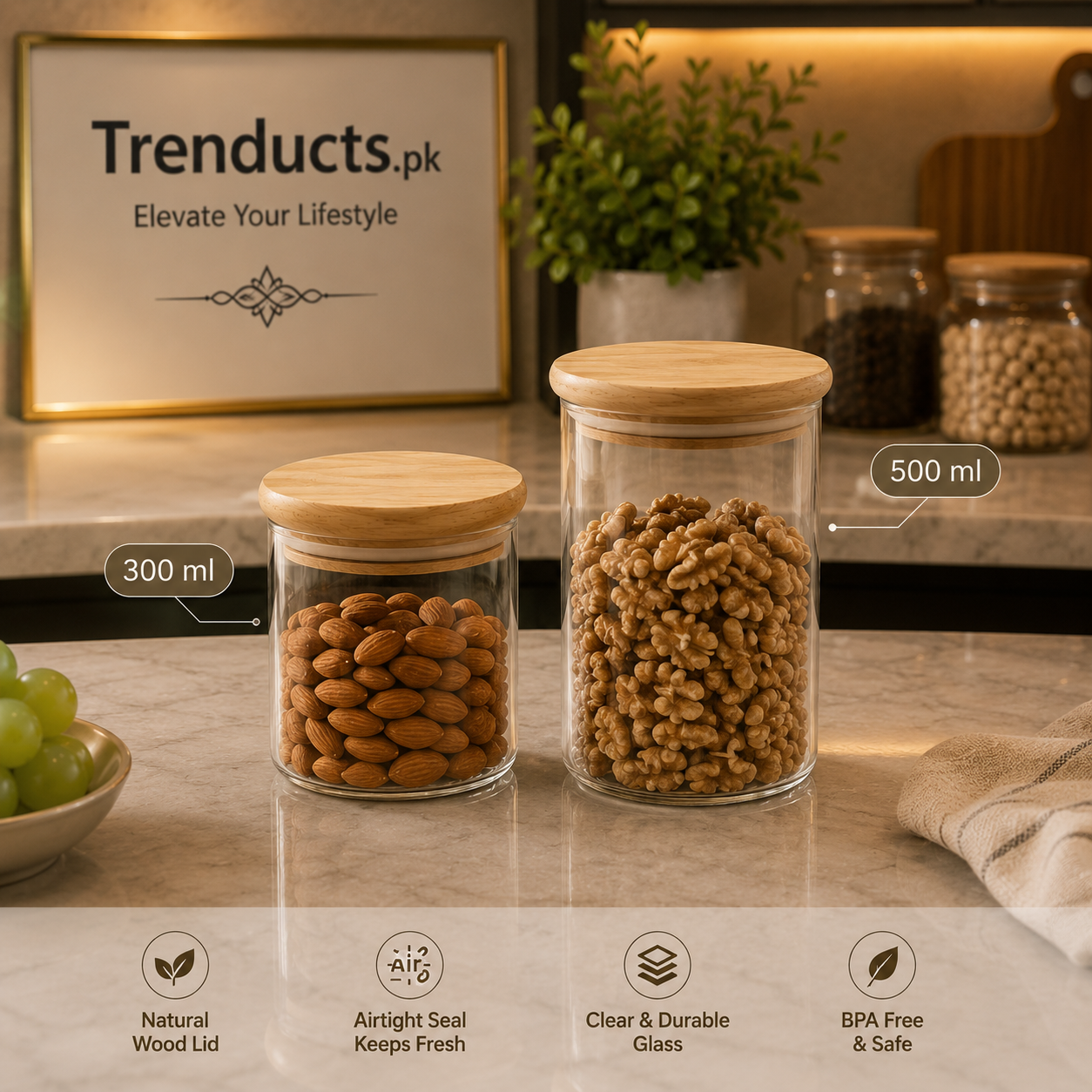 Glass Canisters - Premium Borosilicate Storage Jars with Wooden Lid