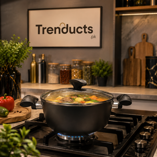 TVS Italy Ceramic Coated Cooking Pot 20cm | Premium Casserole with Glass Lid