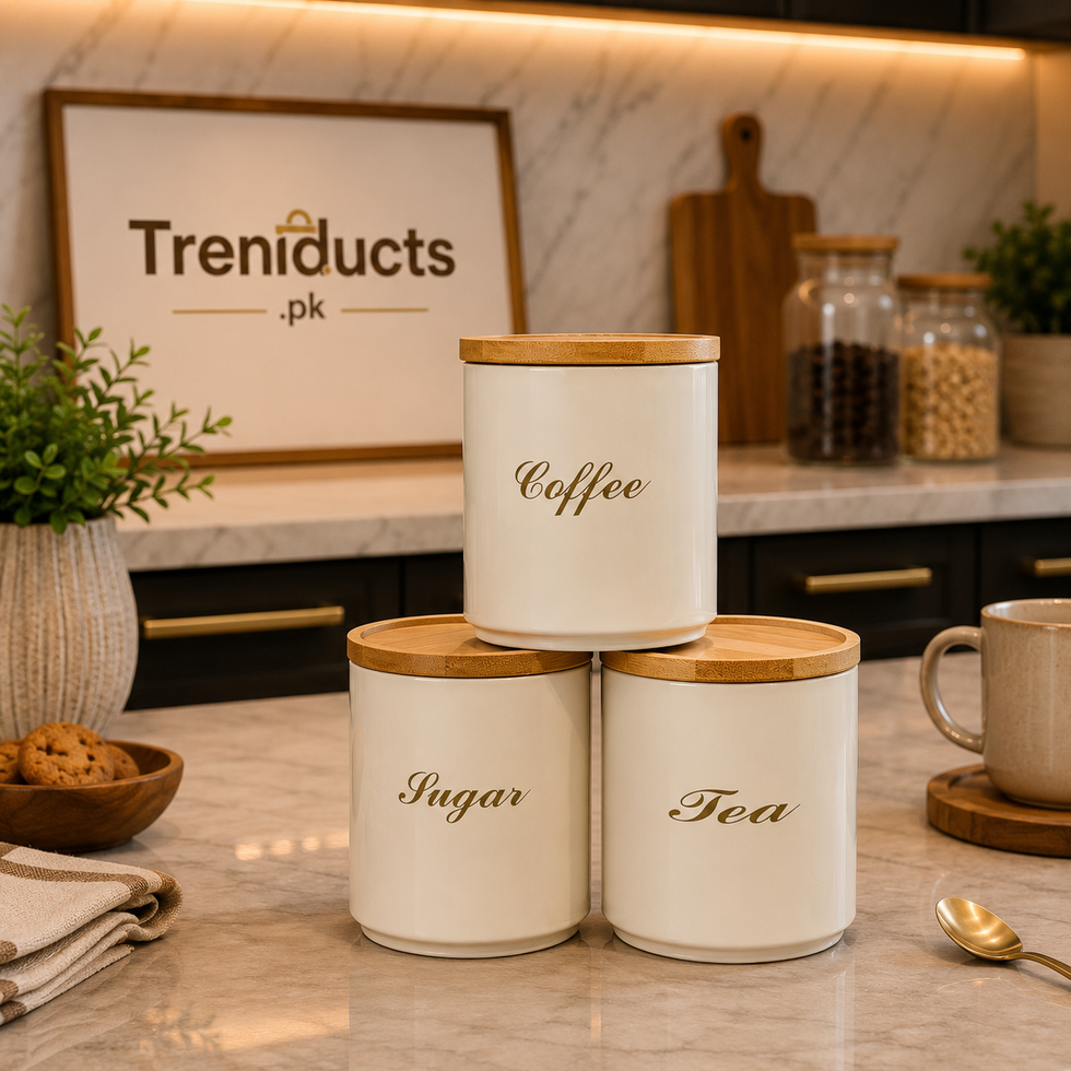 Modern Metal Airtight Tea Coffee Sugar Canisters - 3-Piece Storage Jar Set