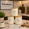Modern Metal Airtight Tea Coffee Sugar Canisters - 3-Piece Storage Jar Set