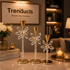 Crystal Flower Gold Taper Candle Stand Set | Elegant Table Centerpiece