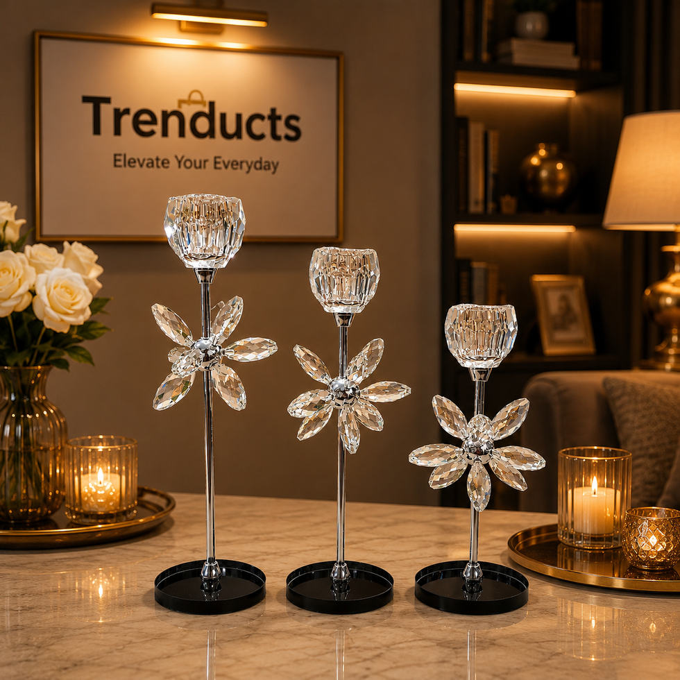 Crystal Flower Metal Candle Holder Set | Luxury Table Decor