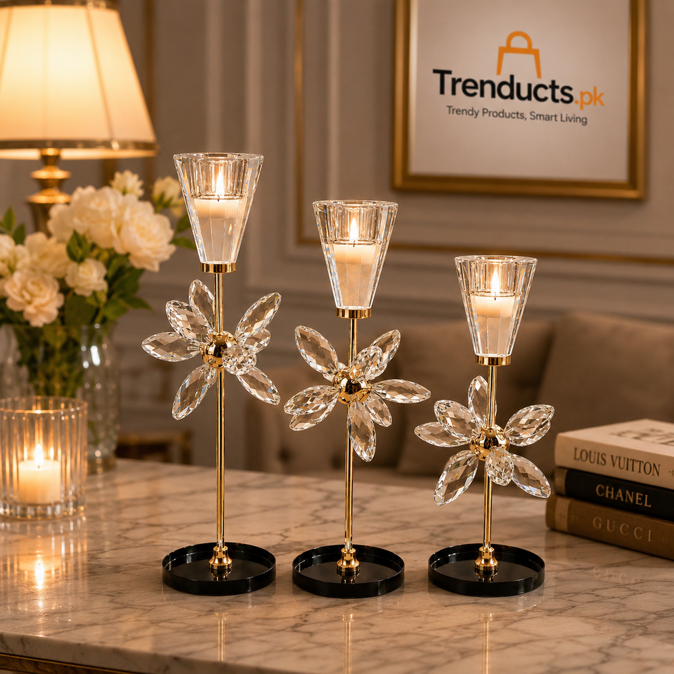 Crystal Flower Metal Candle Holder Set | Luxury Table Decor