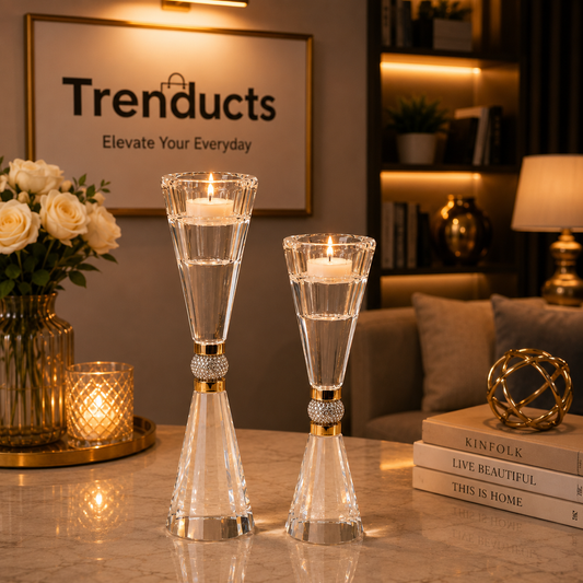 Crystal Hourglass Candle Holder Set - Luxury Table Centerpiece