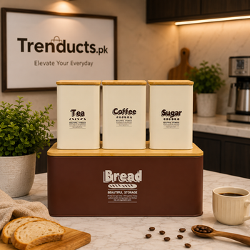 Modern Metal Bread Box & Canister Storage Set - 4-Piece Countertop Organizer
