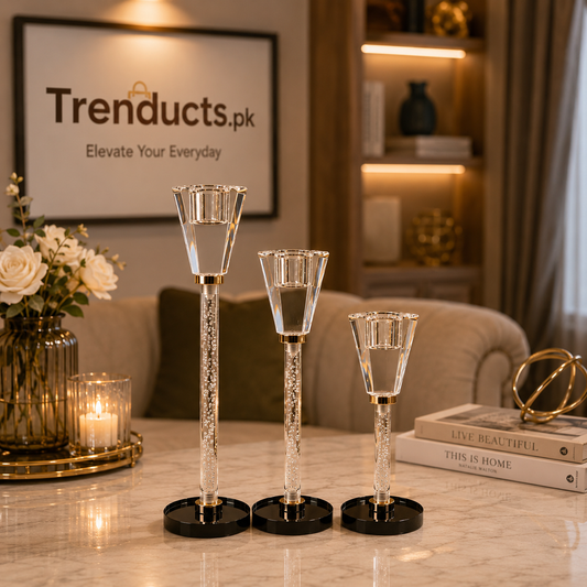 Luxury Crystal & Gold Candle Stand Set | Elegant Table Centerpiece
