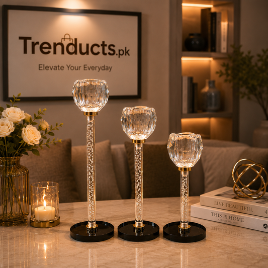 Luxury Crystal Globe Candle Stand Set | Elegant Table Centerpiece
