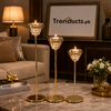 Elegant Crystal Gold Pillar Candle Holder Set