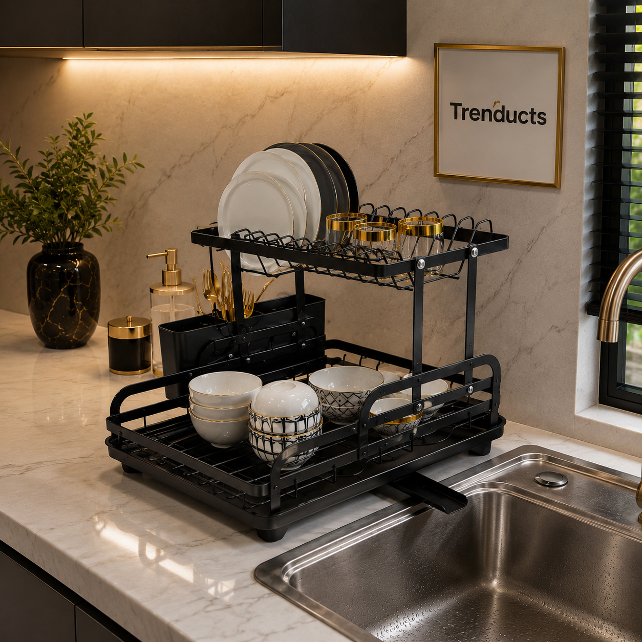 Premium Heavy-Duty Countertop Kitchen Dish Storage Rack