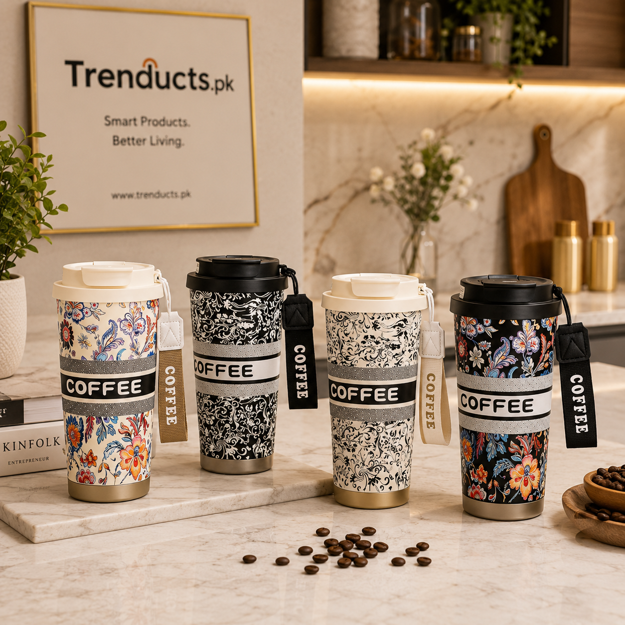 Printed Stainless Steel Insulated Coffee Travel Mug (Random Design)