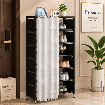 7-Layer Dustproof Shoe Rack with Roll-Up Fabric Curtain Door