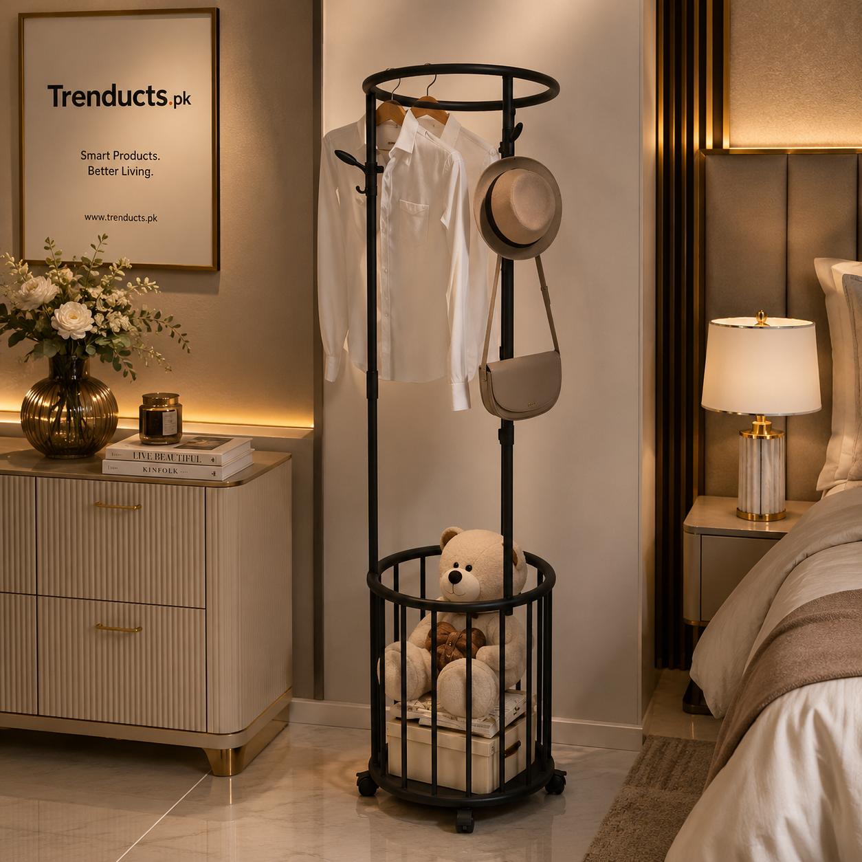 Multi-Functional Round Clothes Drying Stand with Socks Clips