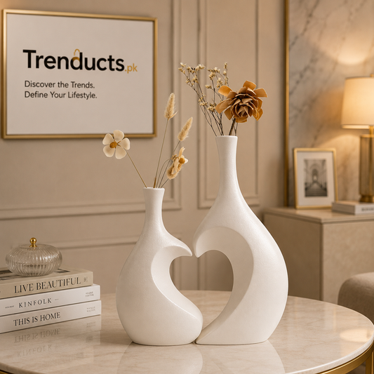 UrbanEdge Modern Minimalist Ceramic Donut Vase Set