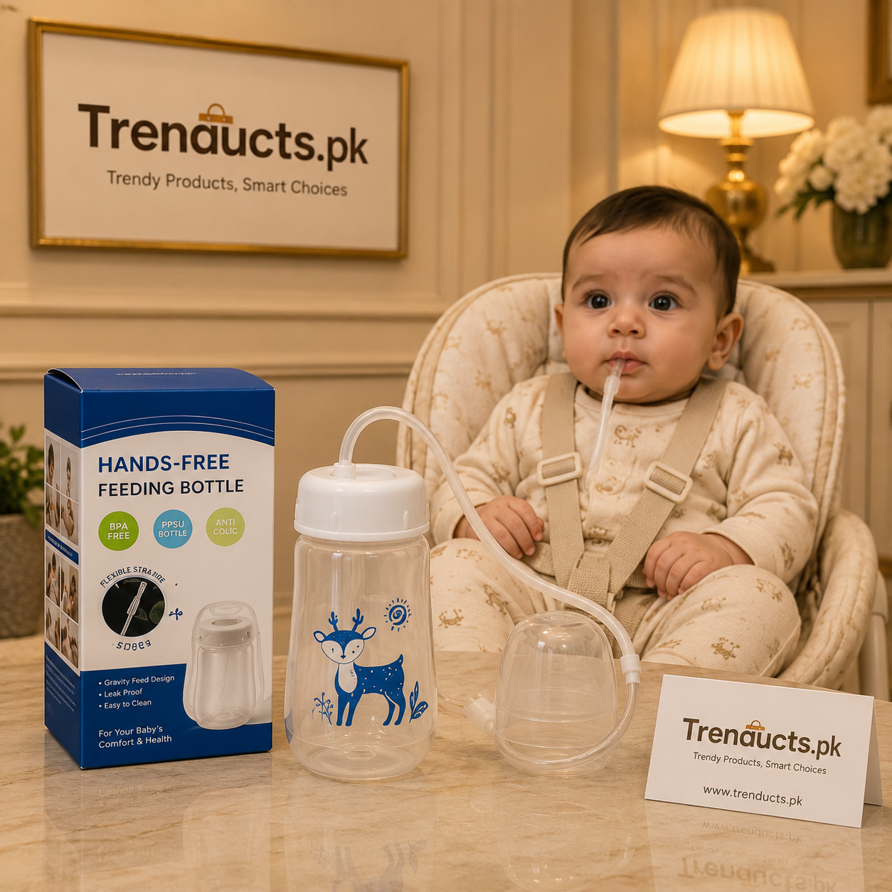 Hands-Free Baby Bottle Feeding System with Flexible Straw Tube