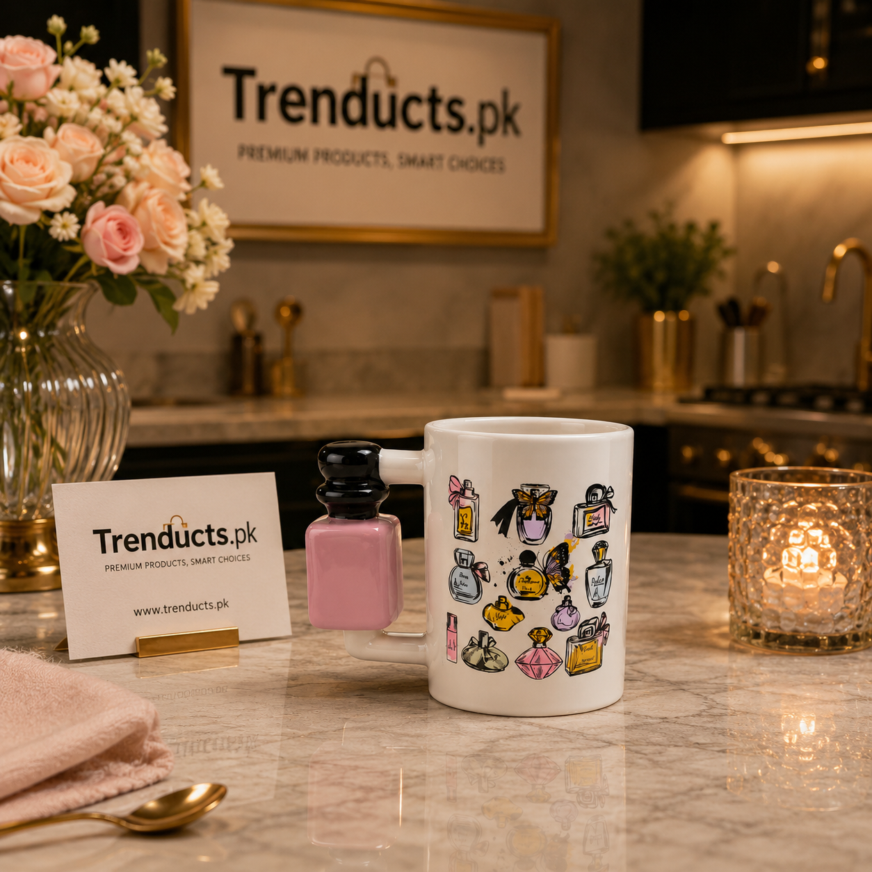 Ceramic Makeup Mug with Eyelash & Lipstick Handle Accent