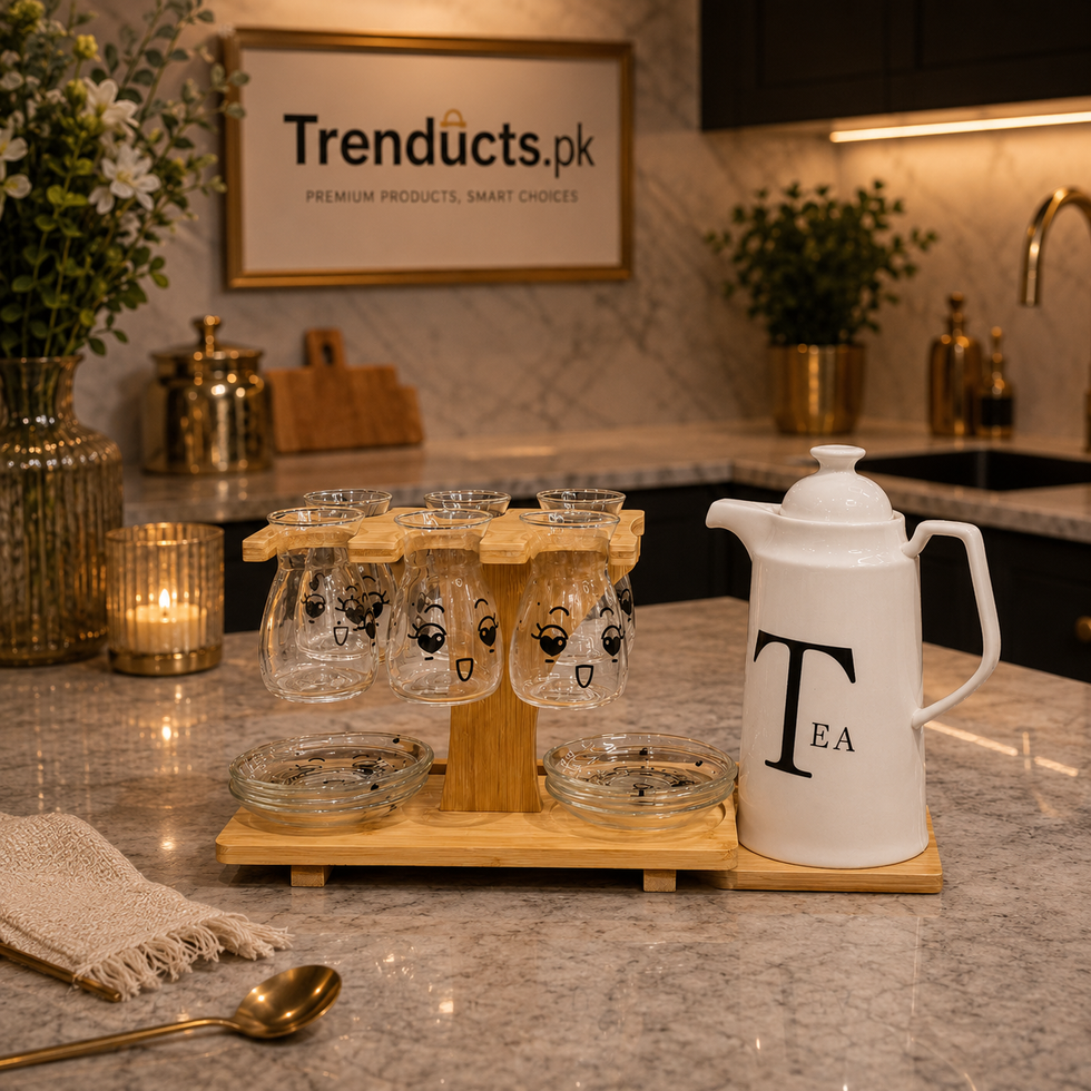 15-Piece Ceramic Tea Set with Wooden Stand