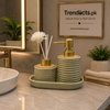 Porcelain Soap Dispenser Set - Ribbed Diffuser Tray