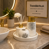 4-Piece Ceramic Bathroom Set - Ivory Floral Tray Kit