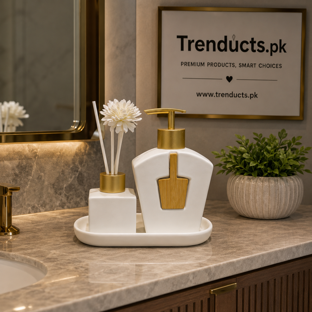 Porcelain Soap Dispenser & Diffuser Set with Tray